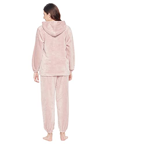 Image of CAMEY Women Winter Full Sleeve Top and Pajama Pants Regular Fit Night Suit Hooded Top and Pyjama Set Ladies Night Dress (Free Size, Peach)