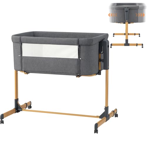 Image of BOSEDSANG 3 in 1 Baby Bassinet,Rocking Bassinet,Bedside Bassinet with Wheels and Adjustable Height,Bedside Sleeper with Breathable Mesh and Mattress,Baby Crib for Newborn (1, L-Shape)