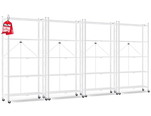 Image of ALANNG 70.7 inch H Metal Storage Shelves, 5 Tier Folding Shelf on Wheels
