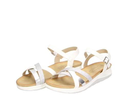 Fitters Tanja   Sandalia de moda para mujer, talla grande, tallas grandes, tallas grandes, Tanja 42, 43, 44, 45, 46, Blanco Plata Combinado, 42 EU