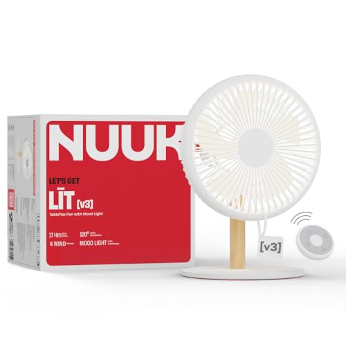 Image of NUUK LIT v3 | Rechargeable Table Fan | 3 Mood Light Settings | 6000mAh Battery | Up to 17 hrs Run time | Magnetic Remote | Ultra-silent BLDC Motor | 120 Auto Oscillation | Type - C Charging