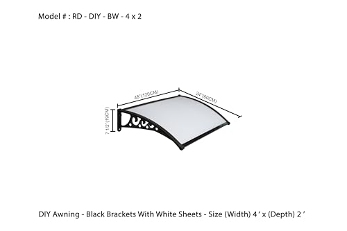 Image of CHENNAI Window Blinds and Shades DIY Polycarbonate Awning (Engineered Plastic Brackets) Window Sunshade Door Weather Shed Rain Canopy Awnings - 4'Widthx2'Depth (Black Brackets & White Sheets)