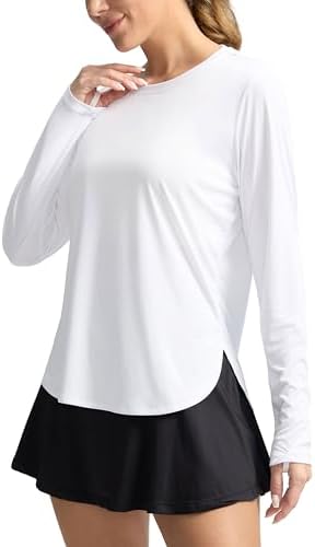 Women's Sun Shirts UPF 50+ Long Sleeve UV Protection Shirt Lightweight Quick Dry Workout Hiking Tops for Women(White,L)