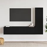 LoogCape TV-Schrankset 4-teilig, Schwarz Eichen-Optik, 130,5x30x140 cm, wandmontiertes Medienregal, Robustes Holzwerkstoff für Wohnzimmer, modernes Design