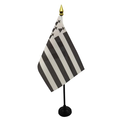 AZ FLAG - AZ FLAG - Mini Drapeau Bretagne De Table - 15x10 cm - Drapeau Breton - France De Bureau 100% Polyester Avec Hampe Pointe Dorée