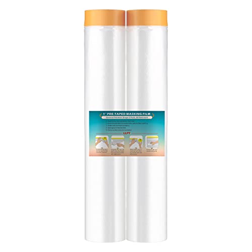 LLPT Tape and Drape Pre-Taped Masking Film | 2-Pack | Versatile Painter's Plastic Dust Sheets for Auto Wall Furniture Painting and Spraying Protection (MFT4002) | 400cm(Unfolded) x 20m