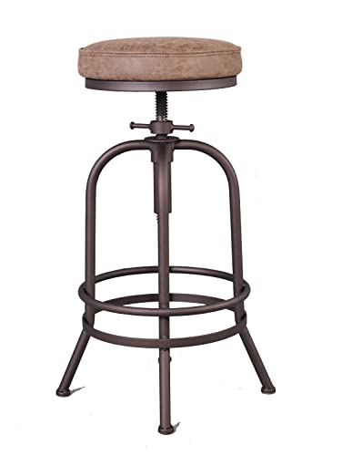 Butaco Industrial Ajustable de Altura, Giratorio 360° con Reposapiés, Asiento de Cuero Sintético y Base de Metal en Color Cobre, para Cocina, Comedor, Pub y Bistró, Juego de 2 miniatura 4