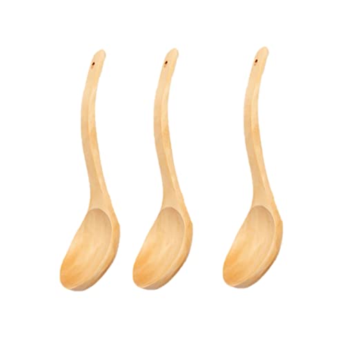 SOLUSTRE 3pcs Burlywood Serving Spoons Solid Wood Kitchen Utensil Small Tableware for Home Restaurant for Soups Desserts More Safe