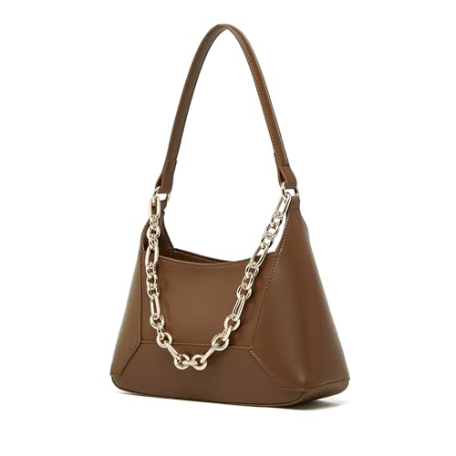 Image of Genuine Leather Hobo Bag for Women, Crossbody Purse with Adjustable Shoulder Strap and Detachable Chain Strap (Brown)