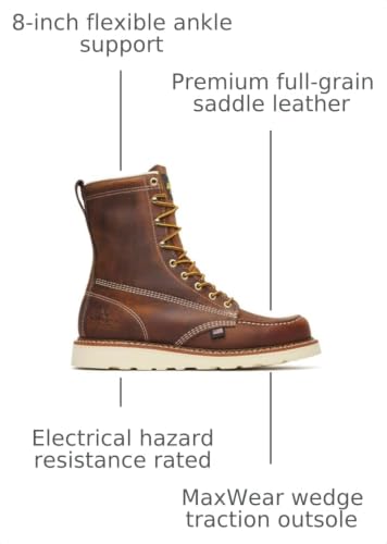 Image of Thorogood American Heritage 8 inch Moc Toe Work Boots for Men Made with Full-Grain Leather, Soft Toe, Slip-Resistant Wedge Outsole and Comfort Footbed; EH Rated
