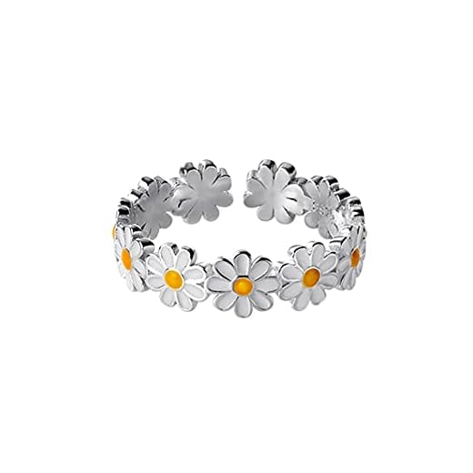 CAFUDEYE 925 Sterling Silver Small Daisy Flower Rings Adjustable Open Ring Delicate Everyday Ring for Women