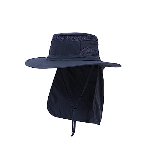 Capucha de pesca con protección solar para hombre y mujer, con cuerda, plegable, casual, para playa, azul marino, Talla única