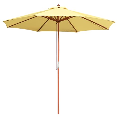 Yescom 9FT Wooden Patio Umbrella UV30+ for Beach Pool Wedding Party Table Market Garden Yard Hotel Deck Cafe yellow