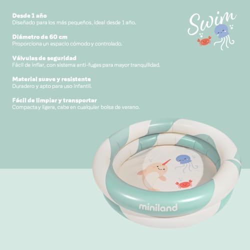 Miniland – Aufblasbares Baby-Planschbecken 60 cm, Kompakter und Sicherer Rundpool für Babys