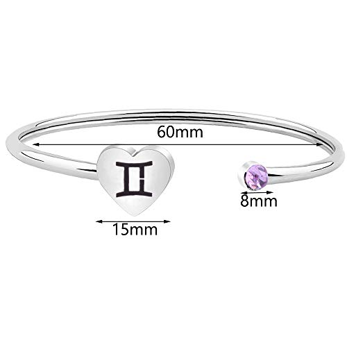 Image of Zodiac Birthstone Bracelet Jewelry Open Cuff Bracelet with Birthstone Birthday Gift for Her (Gemini)