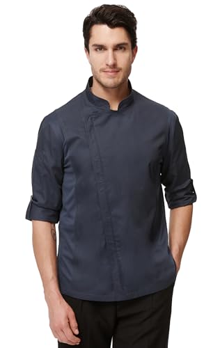 Guolamy Men's Chef Coat Professional Chef Jacket Side Mesh Vent Zipper (Blue,XL)