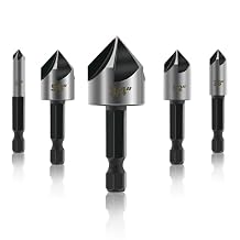 GMTOOLS 5PCS Countersink Drill Bit Set, High Speed Steel Countersink Bits, 82 Degree 5 Flute Pieces, 1/4 Inch Hex Shank, Fit for Sink Holes into Metals, Wood, Plywood, Plastic