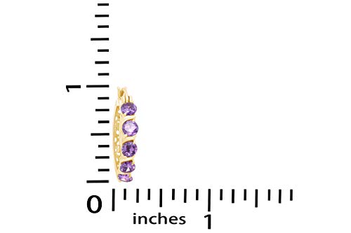 Round Cut Purple February Amethyst Birthstone Snap Closure Hoop Earrings In 14K Yellow Gold Over Sterling Silver #TOP3