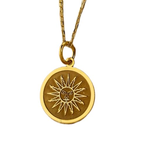 Collier pendentif soleil gravé résistant au ternissement en argent or