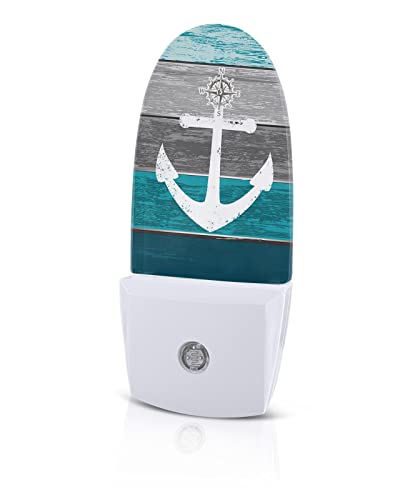 Turquoise Grey Ombre Wood Night Light, Led Plug In Night Light, Beach Nautical Anchor Ocean Coastal Night Lights With Dusk To Dawn Sensor Decorative Kids/Adults Nightlight For Bedroom Bathroom #TOP18