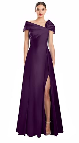 Image of Off Shoulder Satin Formal Dresses Long A Line Evening Party Prom Dresses for Women EA002