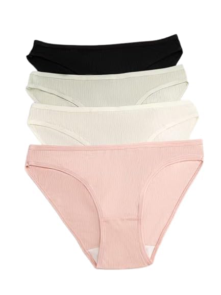 4pcs Multi-Color Striped Women's Briefs | Comfortable Fit, Mid Rise, Elegant Style-image-1