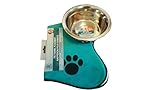Greenbrier Green Pet Bowl Placemat and Blue Stainless Steel Dog Food Bowl with Paw Prints, Set of 2