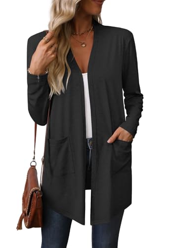 Womens Lightweight Long Sleeve Cardigan Casual Open Front Fall Cardigans with Pockets