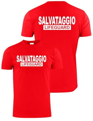 WIXSOO T-Shirt Salvataggio Lifeguard Maglietta Uomo Stampa Fronte Retro Grande (IT, Testo, XXL, Regular, Regular, Standard, Rosso)