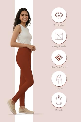 Image of Women's Cotton Lycra Ankle Length Leggings | Regular Rise, Soft 4 Way Stretch Fabric | Casual & Ethnic Wear