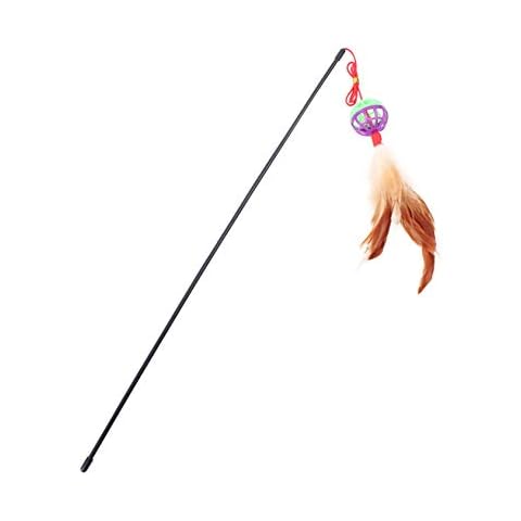 newrong Beads Bells Cat Teaser Wire Dangler Wand Feather Toys Brown 20x18x6Inch Cover