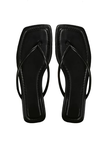 GORGLITTER Women's Square Open Toe Flip Flop Minimalist Thong Flat Sandals Slide On Summer Vacation 2025 Dressy Shoes