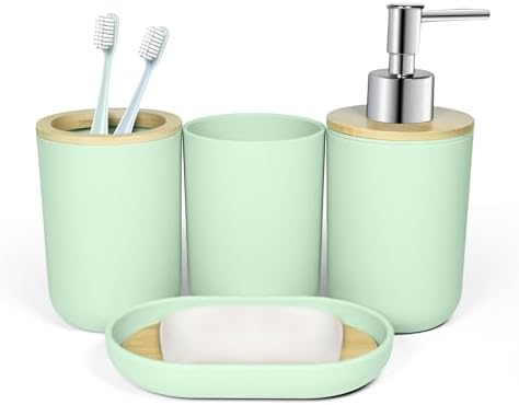 Green Bathroom Accessories Set 4 Pcs, Gr… Green Bathroom Accessories Set 4 Pcs, Gr…