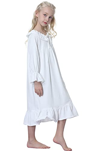 Little Girls Princess Nightgowns Soft Cotton Cute Lace Nightdress Kids 3-13 Years Off White