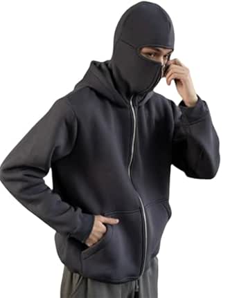 Grey Balaclava Ninja Zipper Hoodie Jacket main image 1