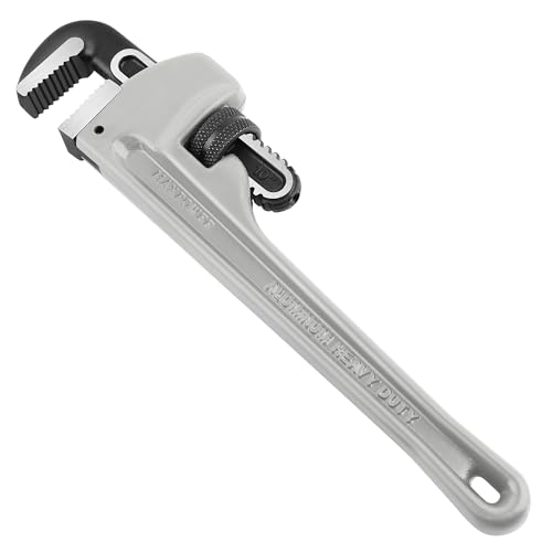 Image of MAXPOWER 10 inch Straight Pipe Wrench, 1 inch Jaw Capacity, 40% Lighter Aluminum Adjustable Plumbing Wrench, Cr-Mo Jaw, Drop Forged