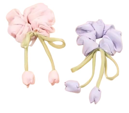 Tulip Ribbon Hair Scrunchies for Women | Korean Style Rubber Bands with Sweet French Flair | Large Intestine Design for All Hair Types (2 pcs)