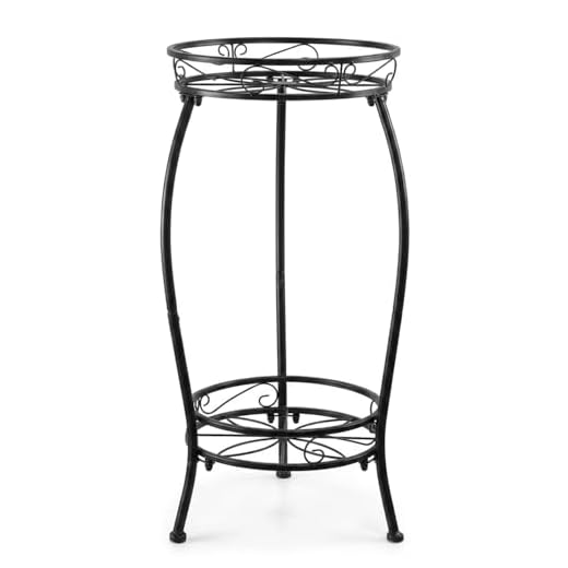 YHIJURS Plant Stand Indoor Outdoor,2 Tier Metal Tall Plant Stands,27.1'' Potted Multiple Holder, Rustproof Decorative Plants Shelf for Corner, Patio, Living Room, Garden (Black)