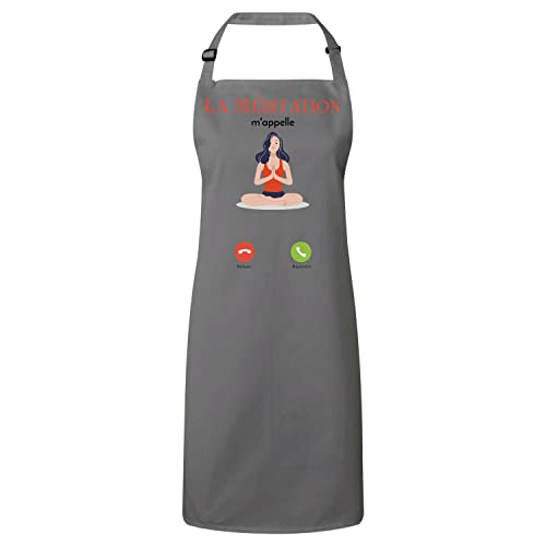 Tablier cuisine premium zen maison textile durable avec motif méditation