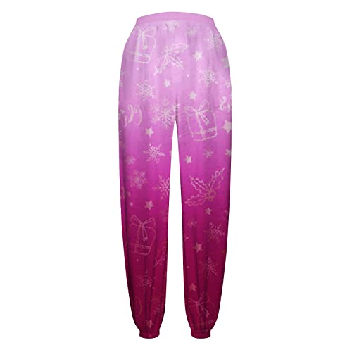LULER Damesbroek met trekkoord, elastische kerstprint, broek, slips, damesbroek, zwart, stretch, maat 48 - Afbeelding 4