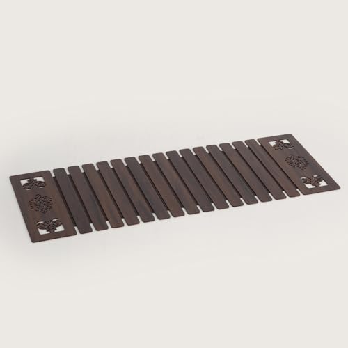 Image of HOME 360 Modern Slat Table Runner | 14 X 36 Inches Decorative Finish MDF Slats with Intricate Cut-Out Patterns | Rollable Table Centerpiece for Dining Room, Kitchen, and Patio (Dark Brown, Medium)