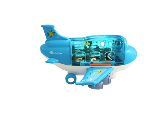 Image of Airliner Happy Fuun Kids Toy Airplane, Blue Transparent Plastic, Light and Sound Effects, Educational Aircraft for Ages 3+