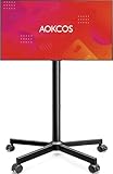AOKCOS Rolling TV Stand - Mobile TV Stand on Wheels for 32-65 inch Flat/Curved TVs with Tilting, Height Adjustment Portable Rolling TV Cart Hold up to 88 Lbs for Livingroom, Bedroom, Office, Outdoors