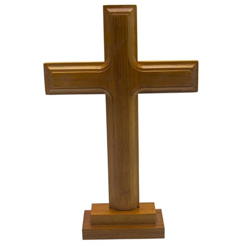 Cruz de madera de pie de 7x11 pulgadas Hbbgdiy con base de mesa marrón