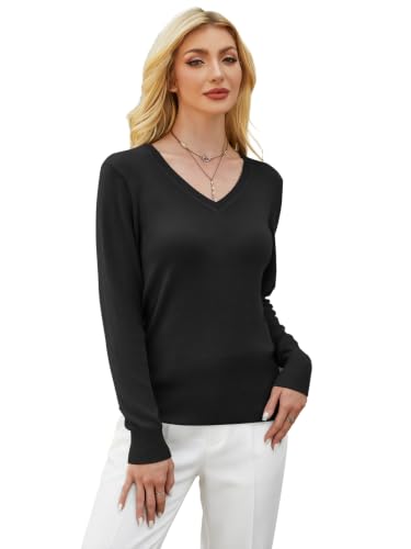 Image of GKBK Women's Sweaters 2026 Fall Fashion Lightweight Classic V Neck Business Casual Outfits Long Sleeve Knit Pullover Tops
