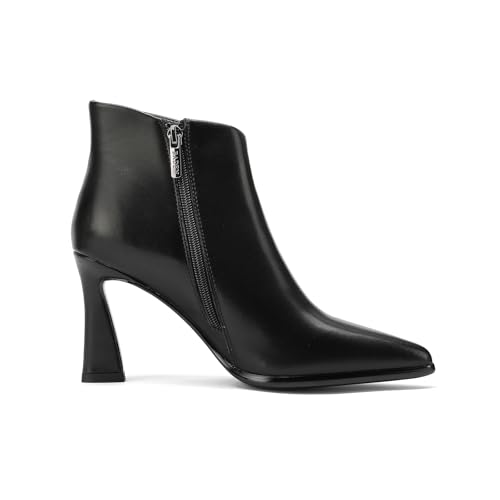 Womens Pointed Leather Thick High Heels 8.5cm/3.3in Rivet Ankle Boots Fashion Retro Party Boots3