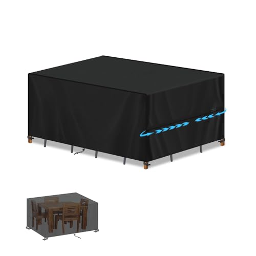 SIMPHAUS Abdeckhaube Gartenmöbel Abdeckung Wasserdicht Gartenmöbel Tisch für Gartentisch Sitzgruppe Schutzhülle für Gartentisch Sitzgruppe Möbelsets 420D Oxford Gewebe 130x90x80cm