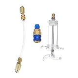 Capacidad de relleno: 30 ml Inyector de Aceite/Tinte 30 ml 1 Oz con Adaptador de Acoplamiento rápido Lateral bajo 1/4 SAE R134 Engrasador Manual C.A Adaptador de inyector de Aceite Instalación de Aire Acondicionado