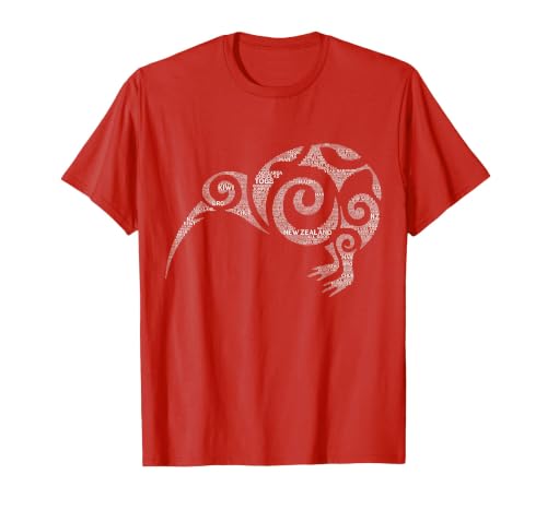 NZ Kiwi Maori Word Art Aotearoa Tribal Bird Icon New Zealand T-Shirt, Men, Red, Small