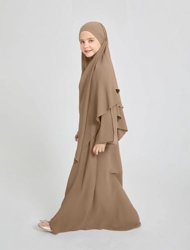ODIZLI Kids Girls Ramadan Abaya Muslim Long Sleeve Hijab Chiffon Dress Dubai Kaftan with Pockets4